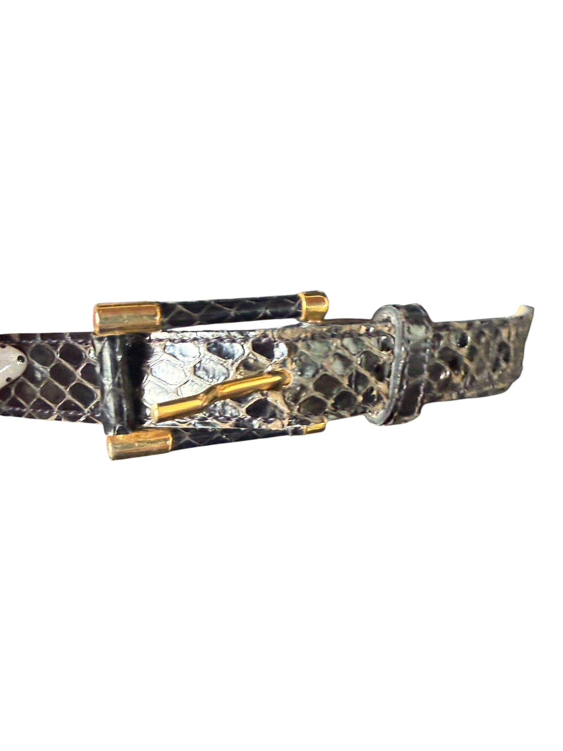 Brown Leather Belt with Textured Embossed Pattern and Gold Hardware