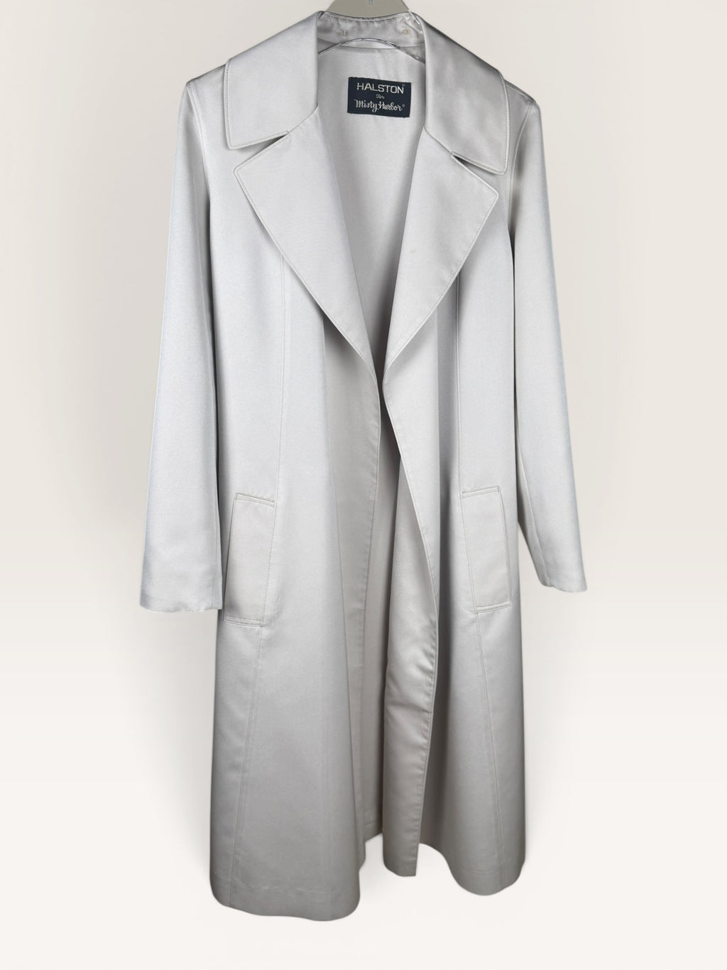 Halston Gray Satin Trench Coat