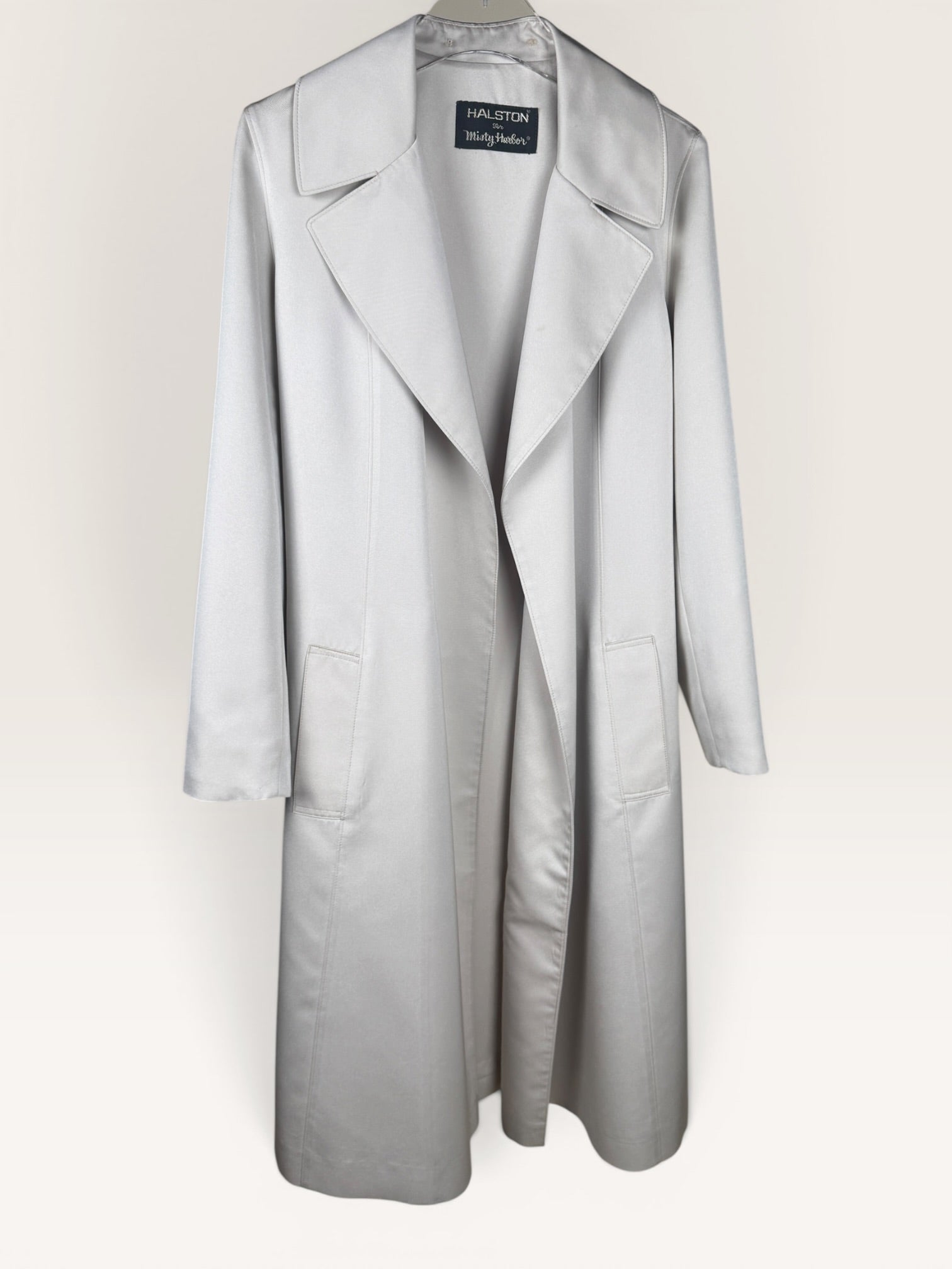 Halston Gray Satin Trench Coat