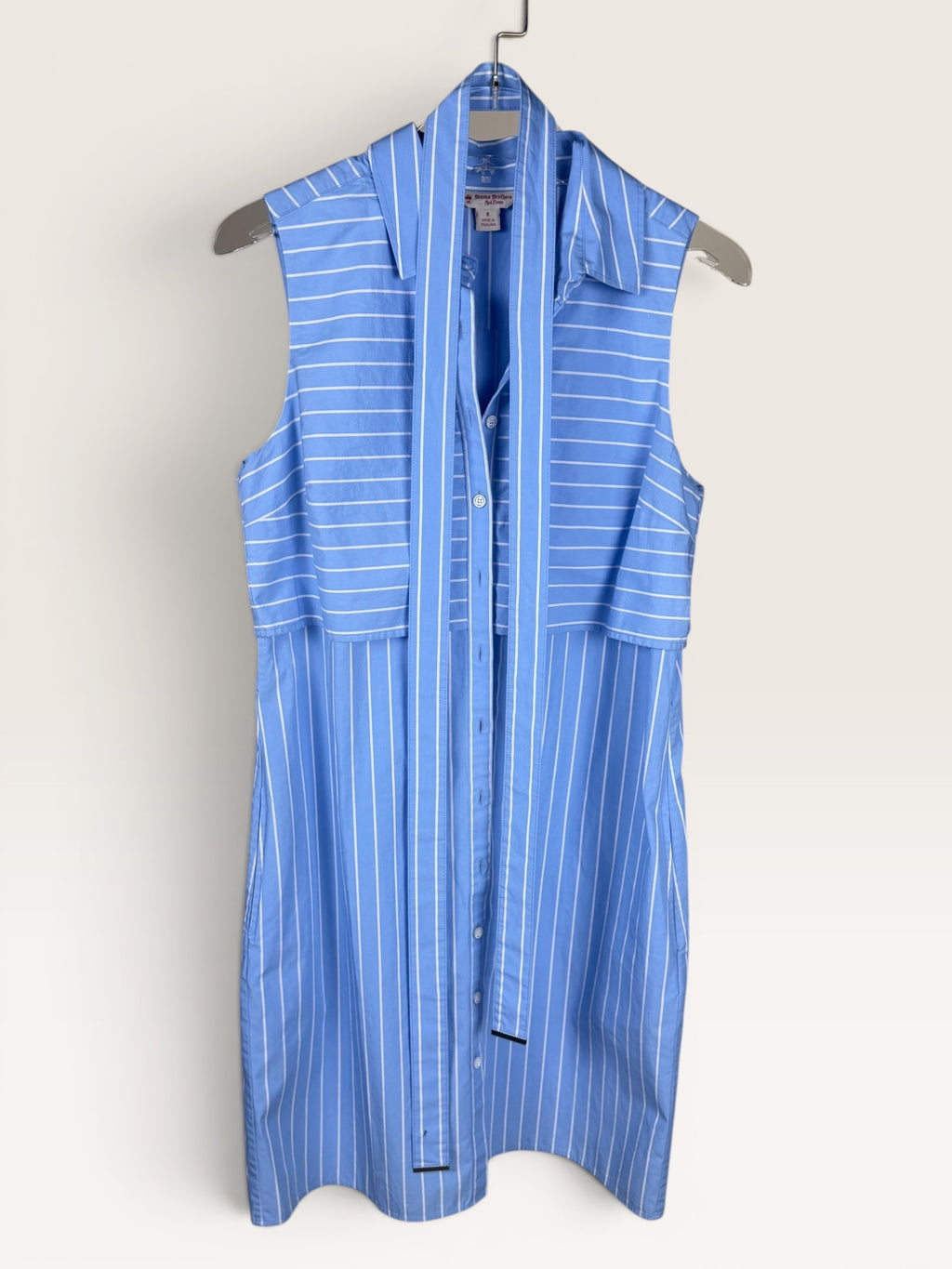 Brooks Brothers Sleeveless Shirtdress in Striped Blue and White