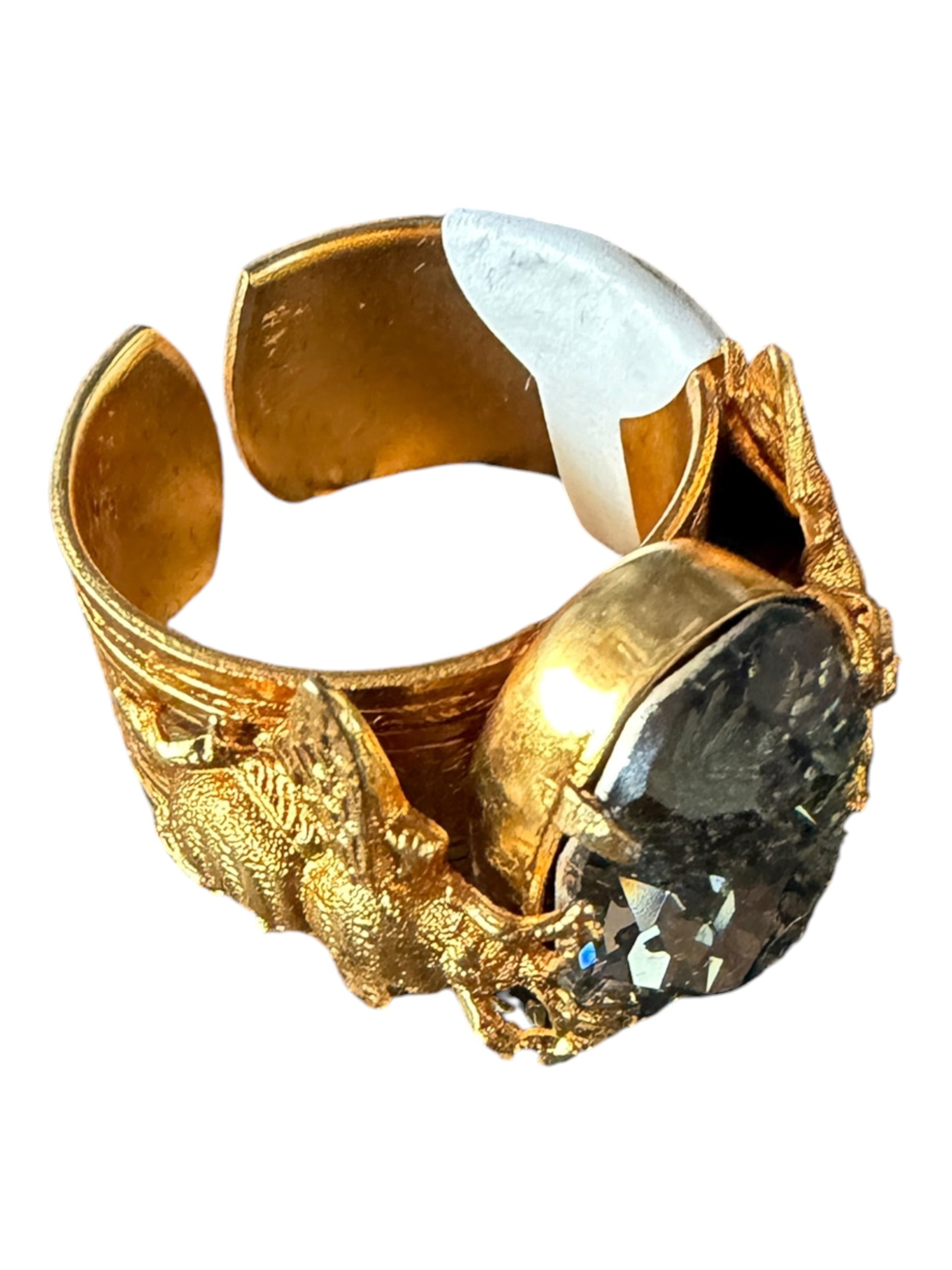 MISS ELLIE TWC Gold Sculptural Bracelet with Large Black Gemstone