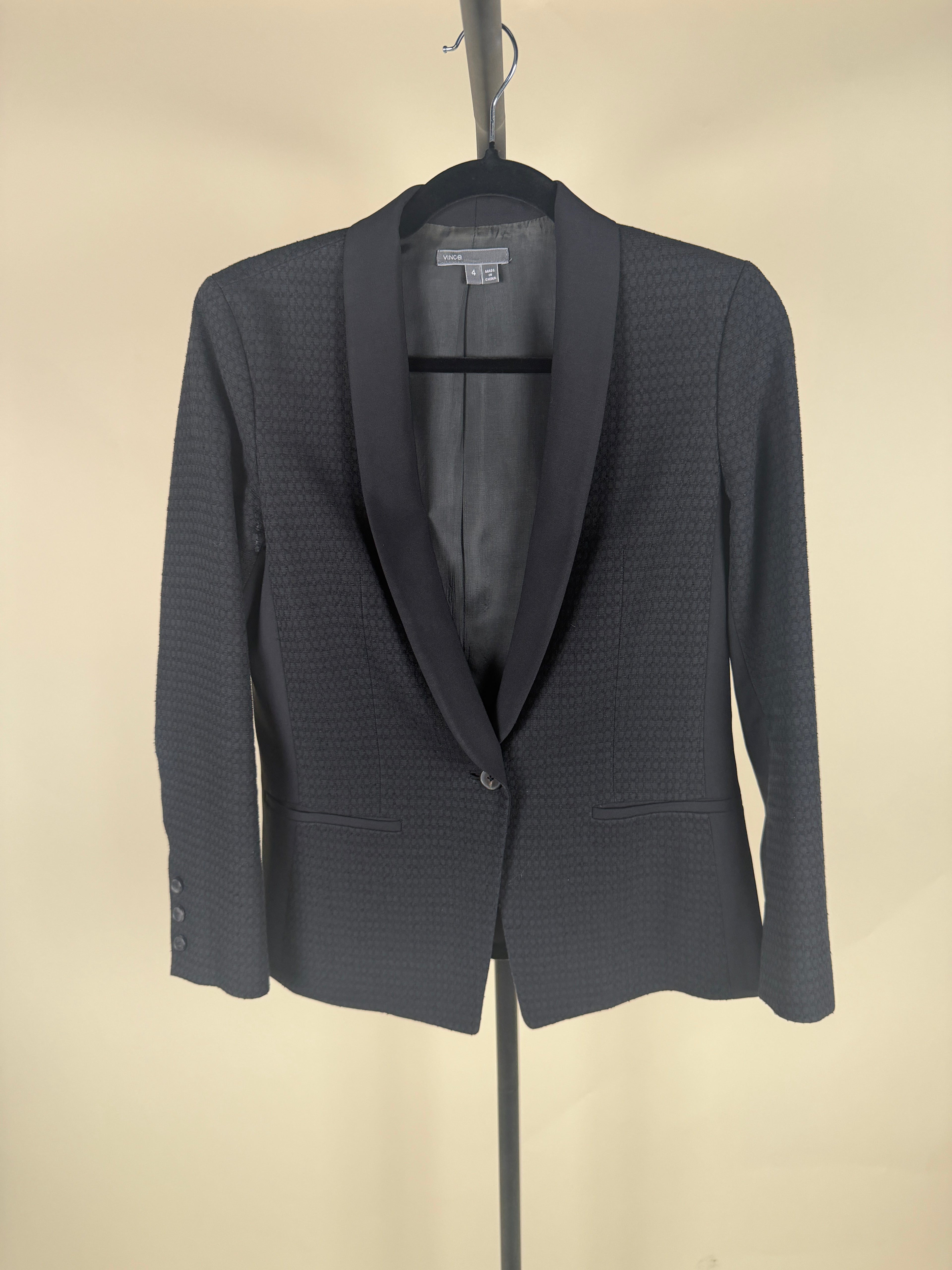 Vince Women's Tuxedo-Style Blazer in Black with Wool Contrast Panels - Size 4 - photo 6