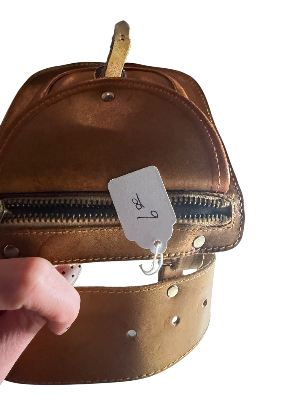 Brown Leather Belt with SOMEBODY Text and Zipper Pocket