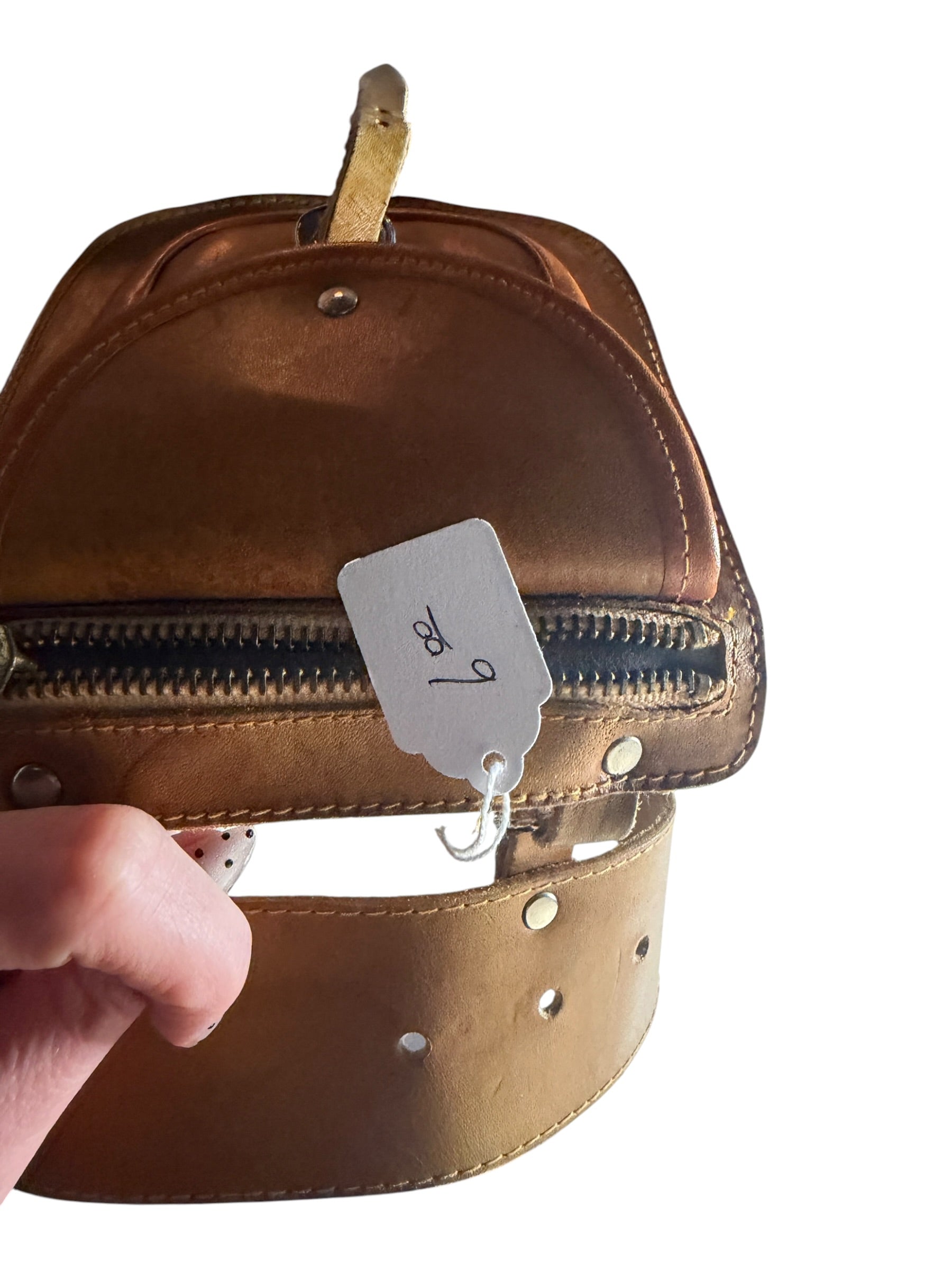Brown Leather Belt with SOMEBODY Text and Zipper Pocket