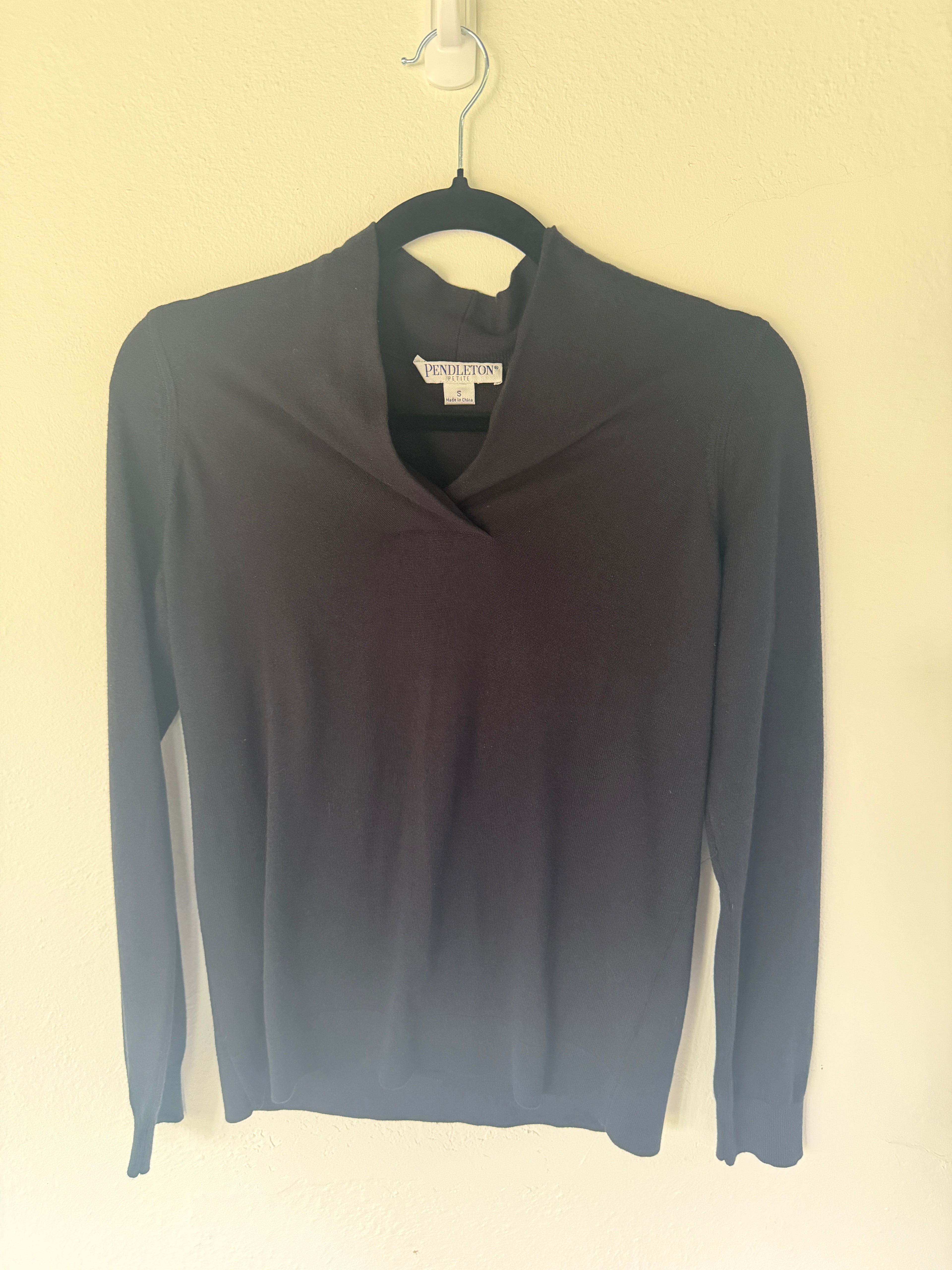 Pendleton Petite Fine-Knit Shawl Collar Sweater in Dark Navy to Grey-Blue Gradient - photo 2