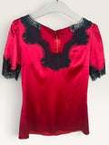 Dolce & Gabbana Red Lace-Trimmed Silk Blouse