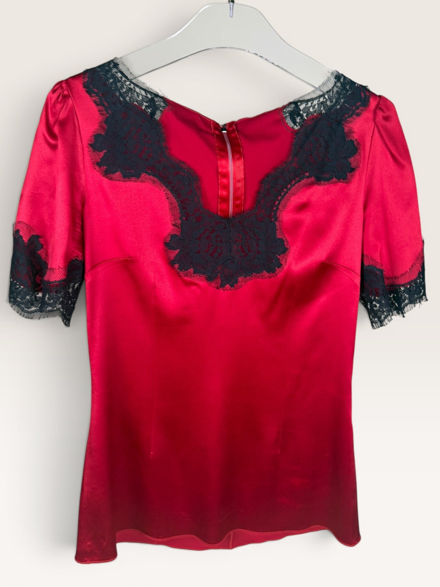 Dolce & Gabbana Red Lace-Trimmed Silk Blouse