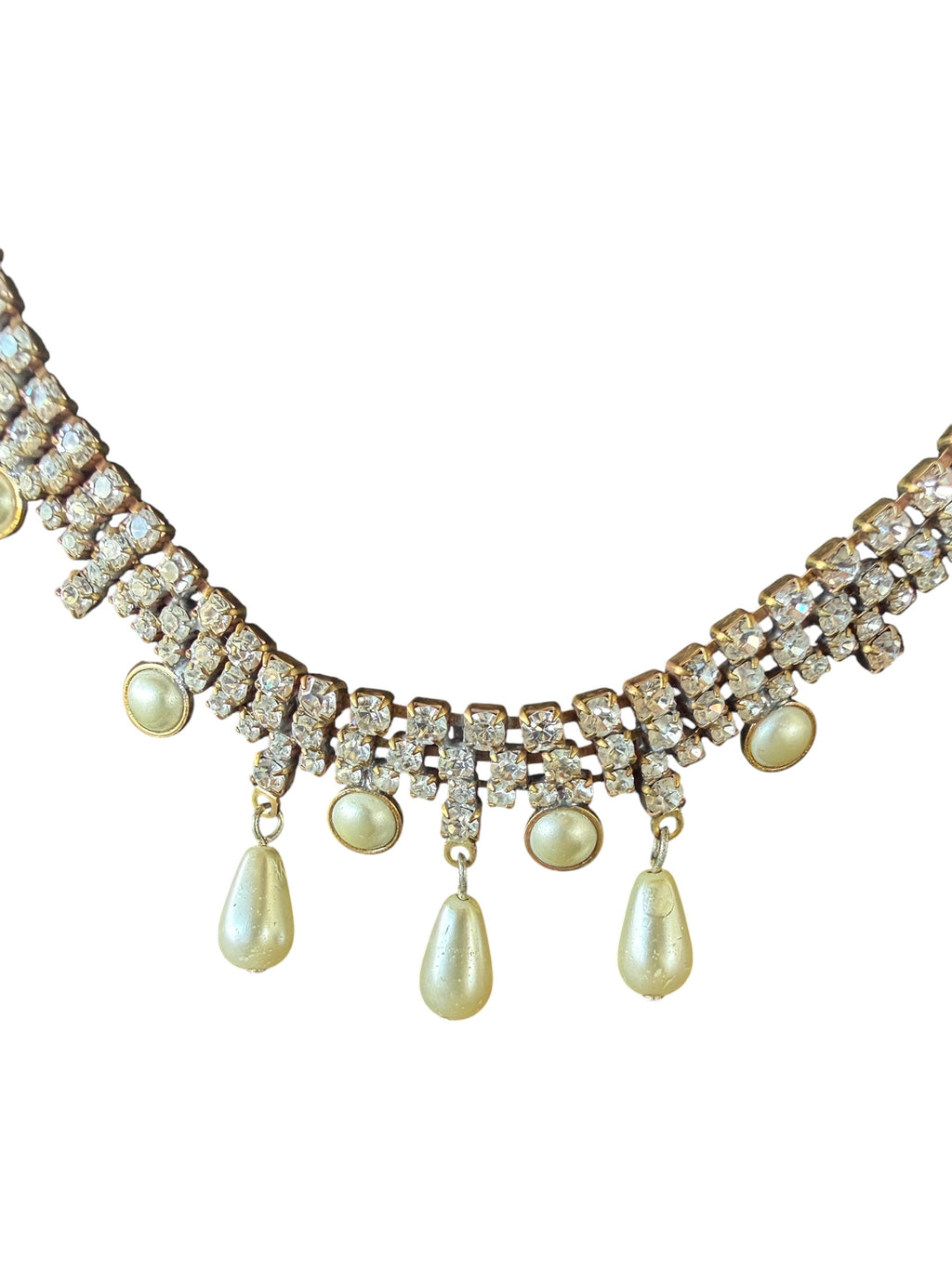 Gold Rhinestone and Pearl Necklace