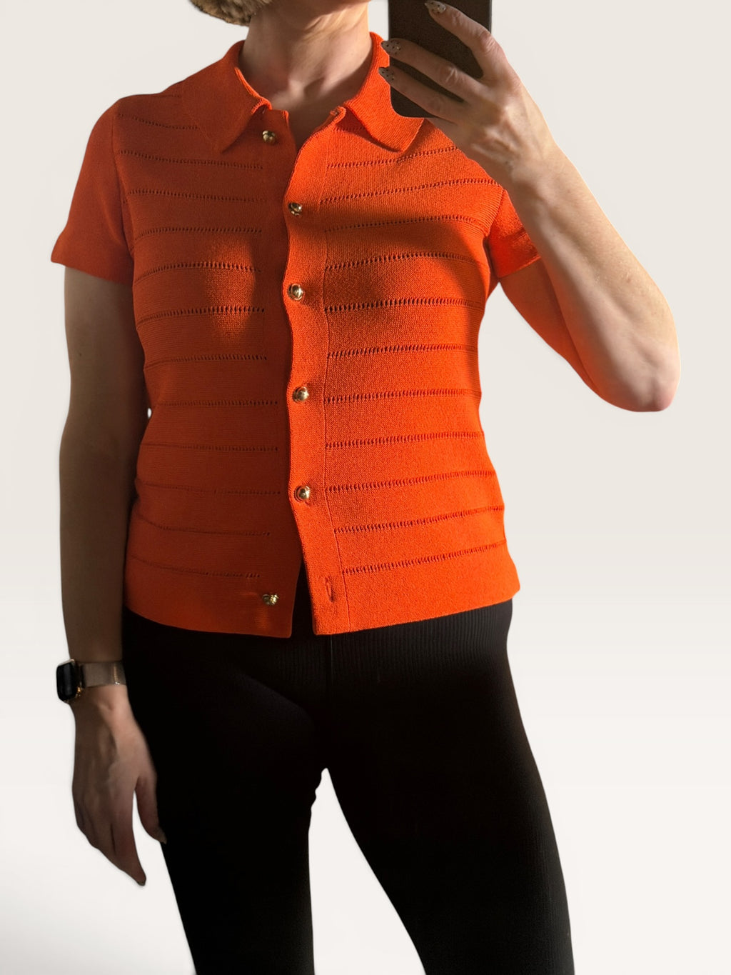 Kimberley Orange Striped Collared Knit Shirt