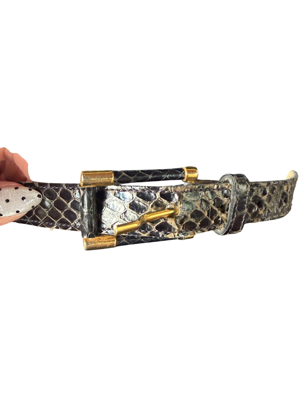Brown Leather Belt with Textured Embossed Pattern and Gold Hardware