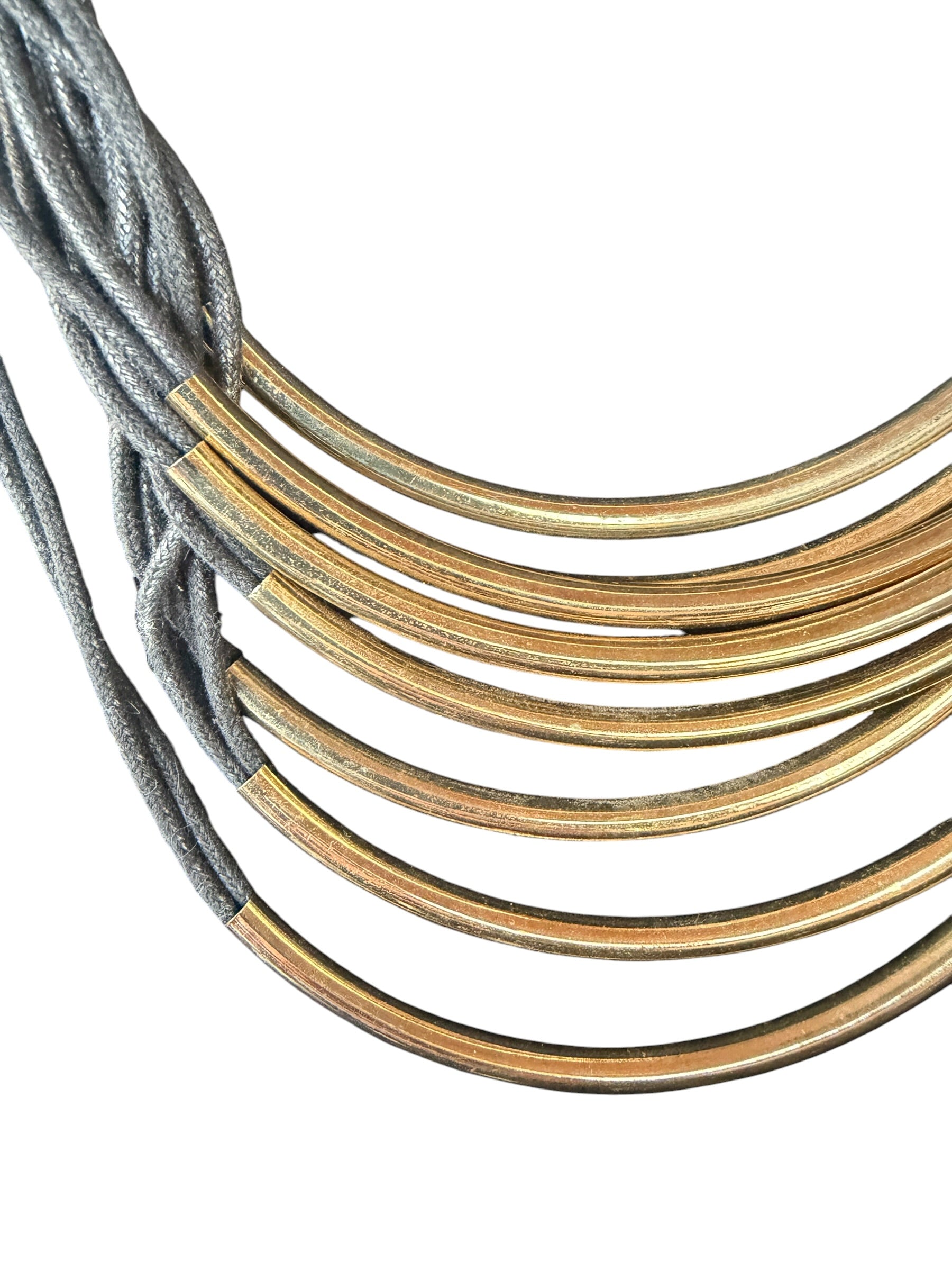 Gray Fabric and Gold Metal Multi-Strand Necklace