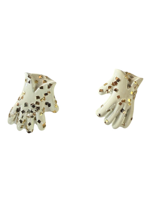 Ameritech White Earrings with Metallic Speckles