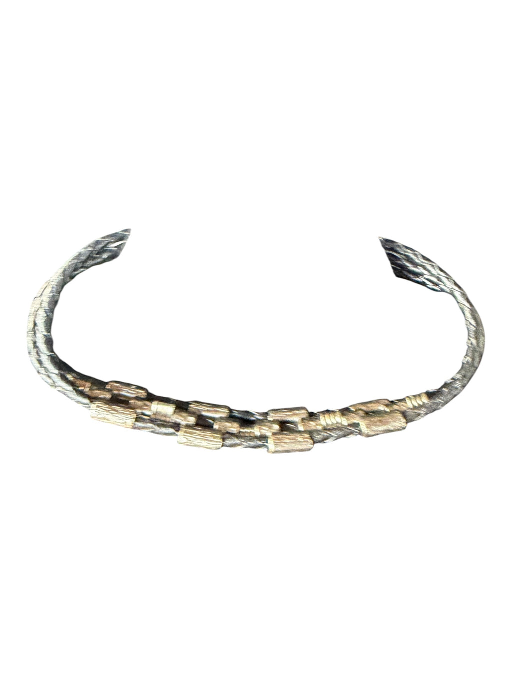 Gray Braided Choker with Gold-Tone Metal Segments