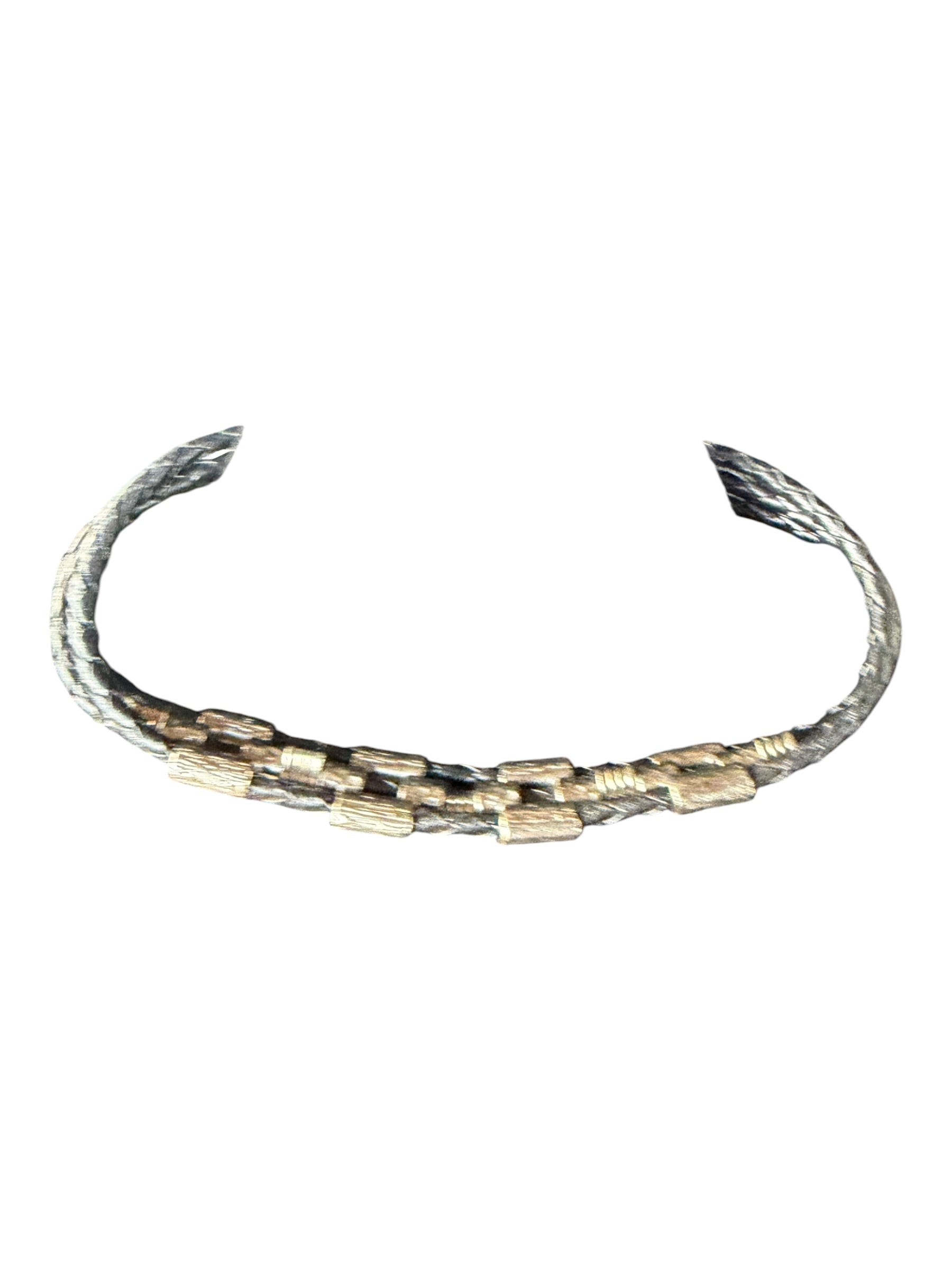 Gray Braided Choker with Gold-Tone Metal Segments