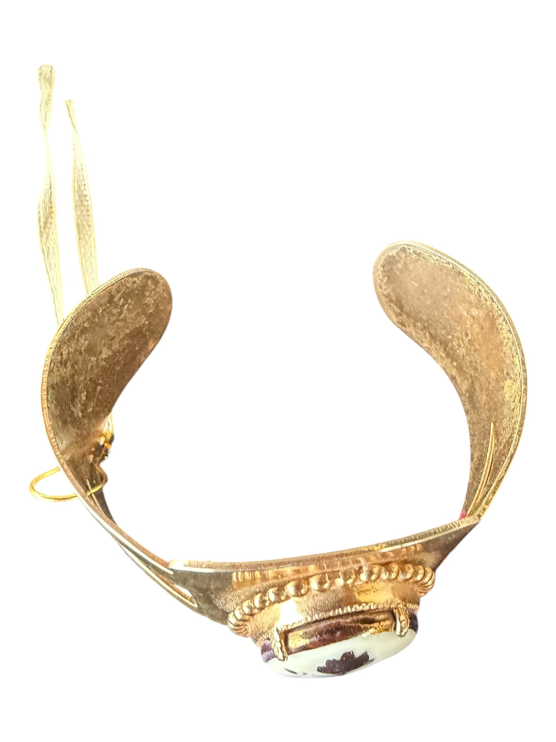 Gold-Tone Cuff Bracelet with Oval Cabochon and Beaded Accents