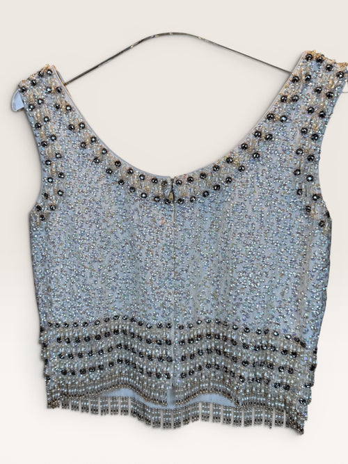 1960s Beaded Crop Top with Fringe - Made in Hong Kong British Crown Colony