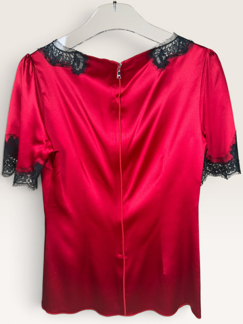 Dolce & Gabbana Red Lace-Trimmed Silk Blouse
