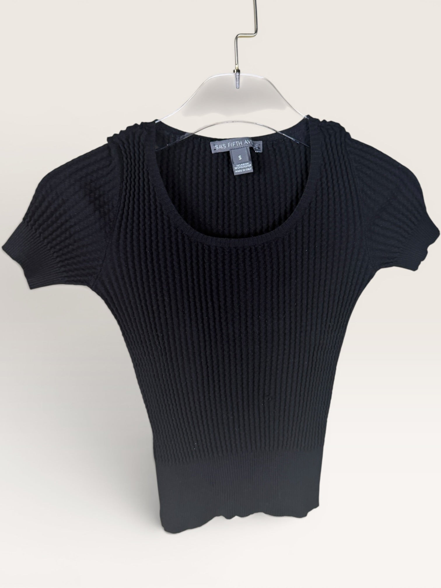 SAKS FIFTH AVE Black Ribbed Knit Top