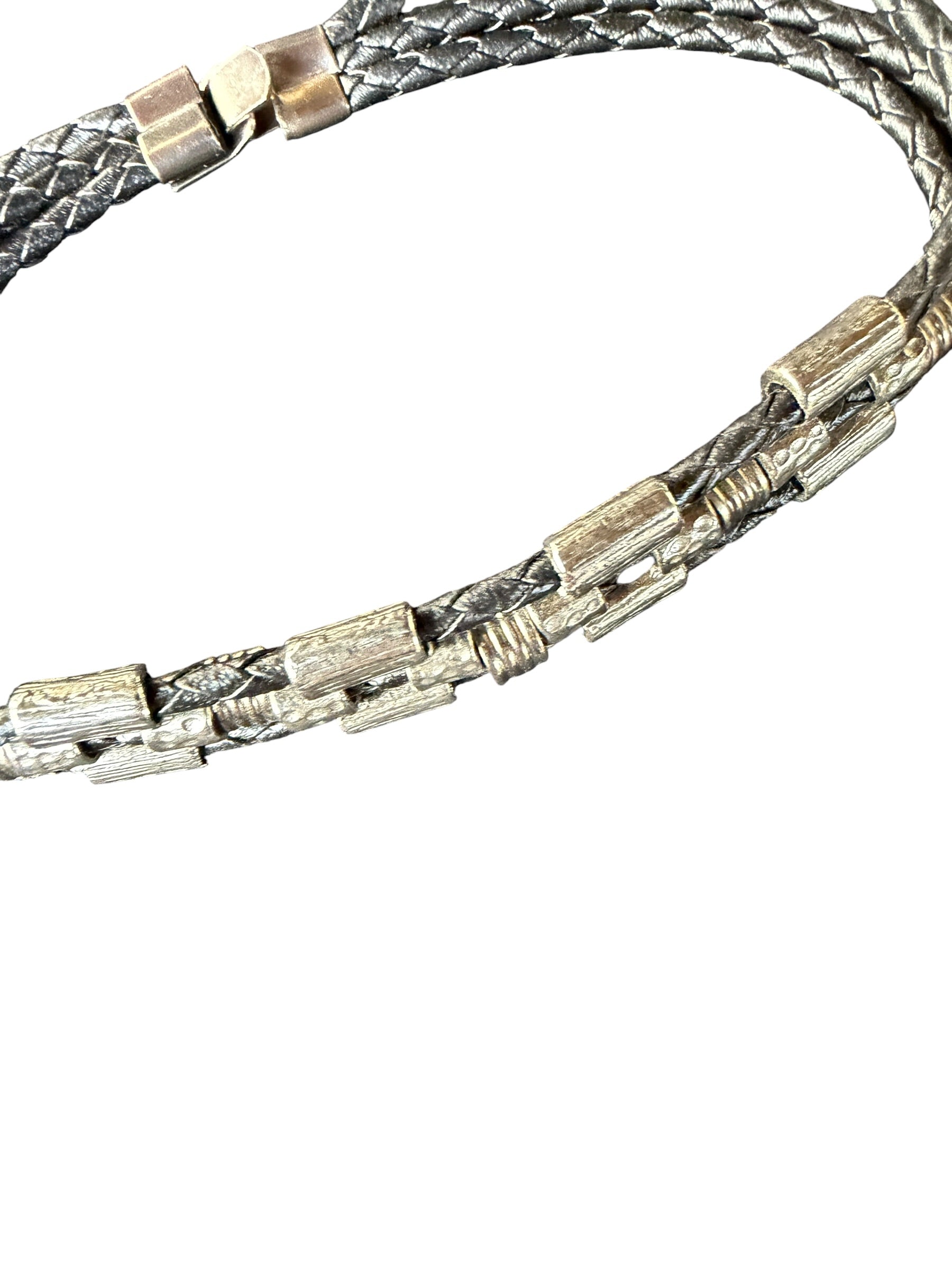 Gray Braided Choker with Gold-Tone Metal Segments