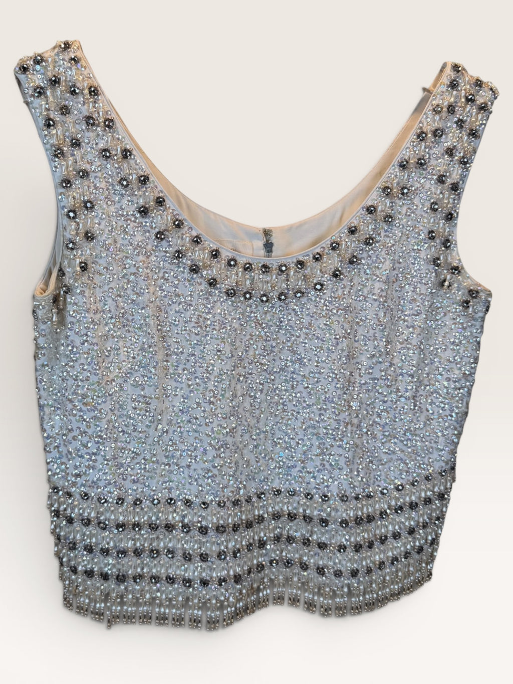 1960s Beaded Crop Top with Fringe - Made in Hong Kong British Crown Colony