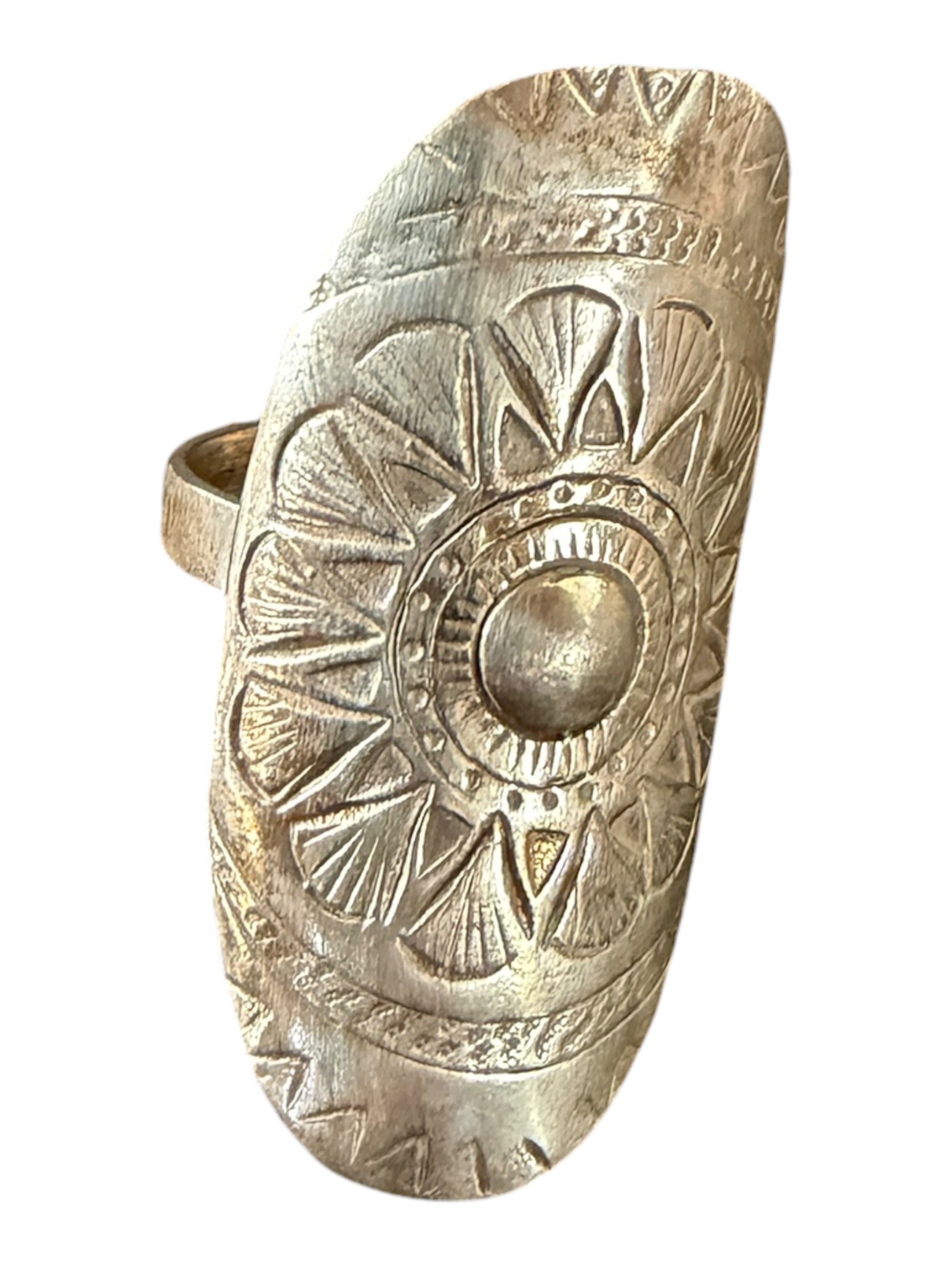 Mid-20th Century Engraved Floral Metal Ring in Silver and Gold