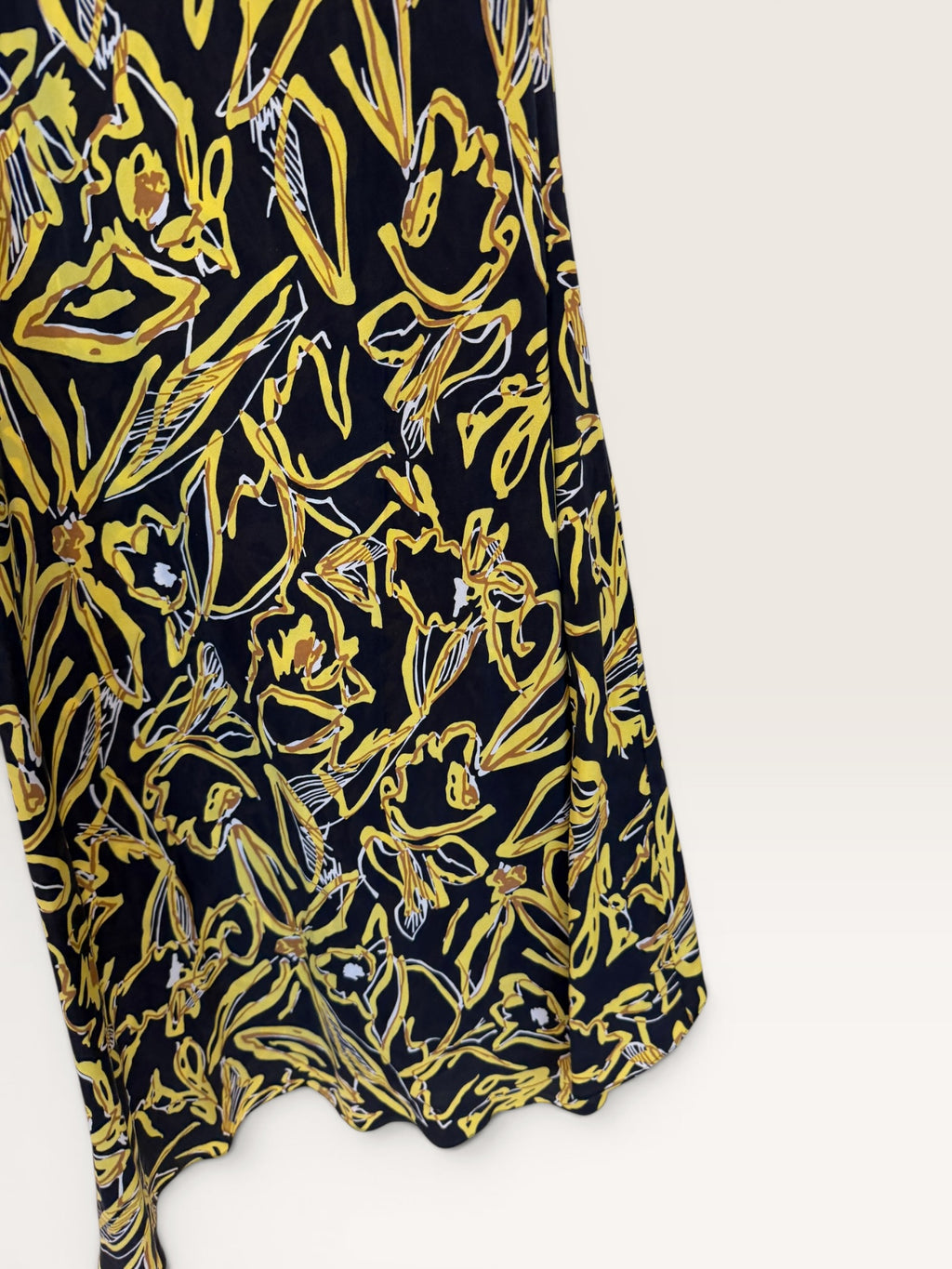 Diane Von Furstenburg Yellow and Black Floral-Printed Silk Long Dress