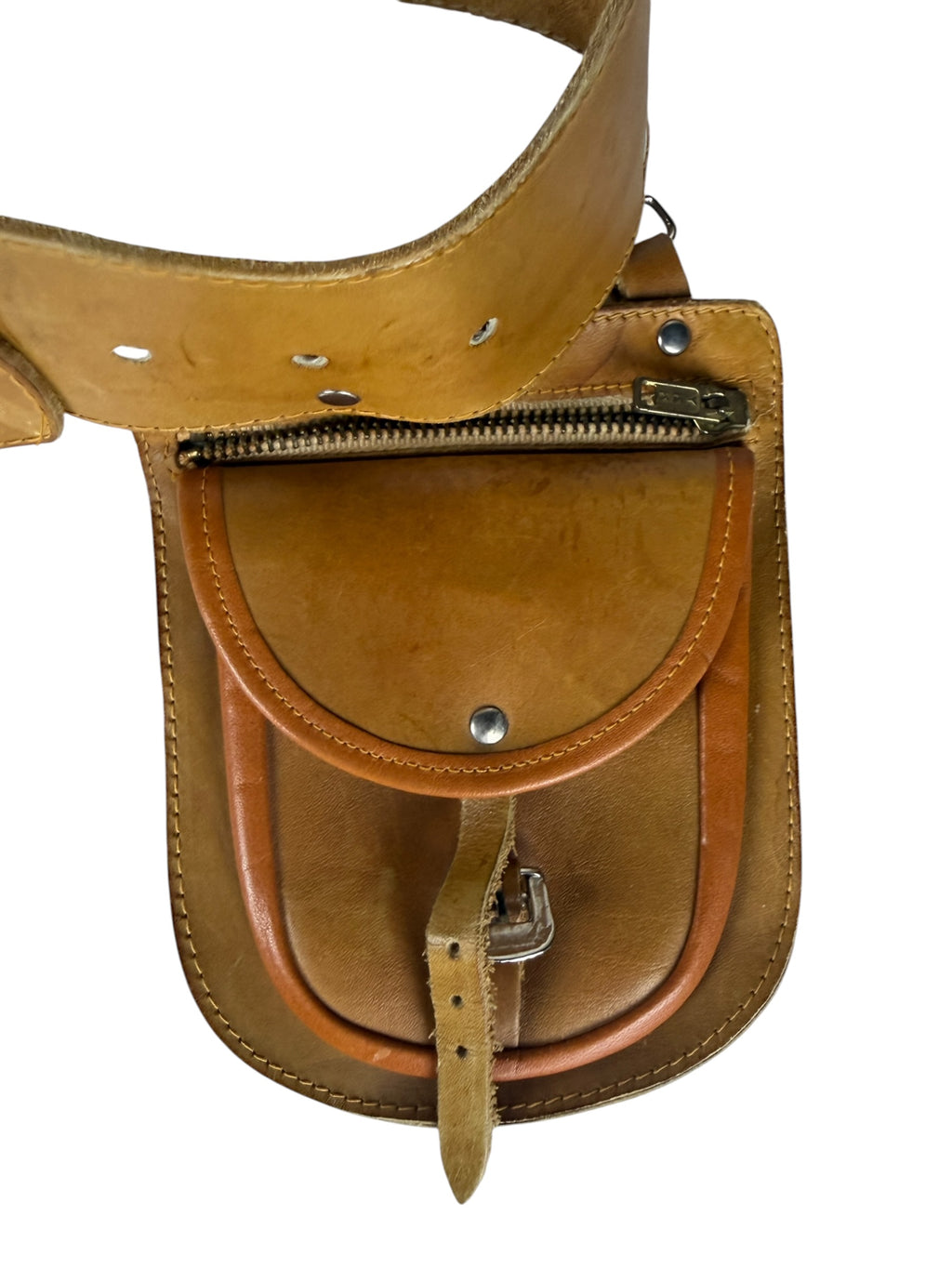 Brown Leather Belt with SOMEBODY Text and Zipper Pocket