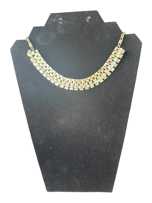 Art Deco Gold and Crystal Multi-Row Necklace