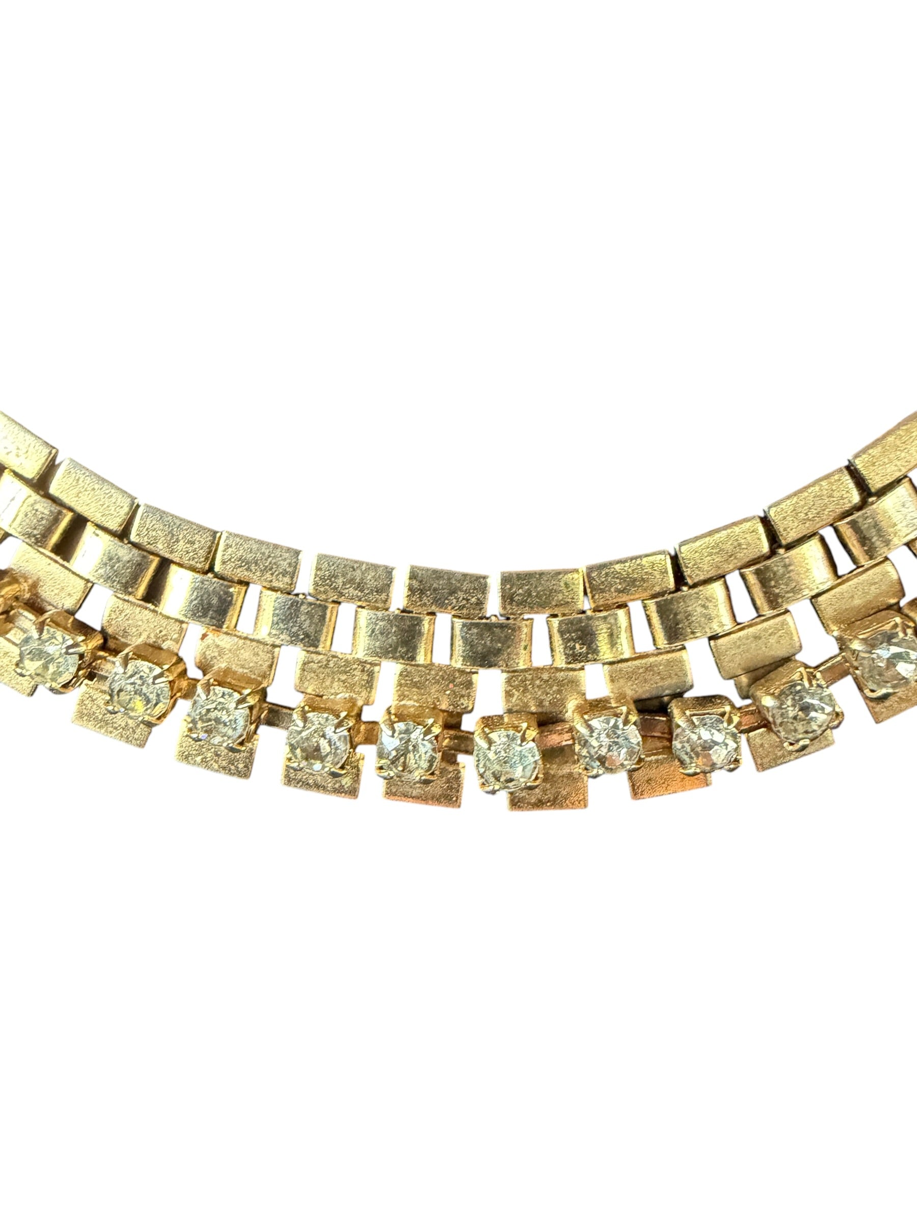 Art Deco Gold and Crystal Multi-Row Necklace