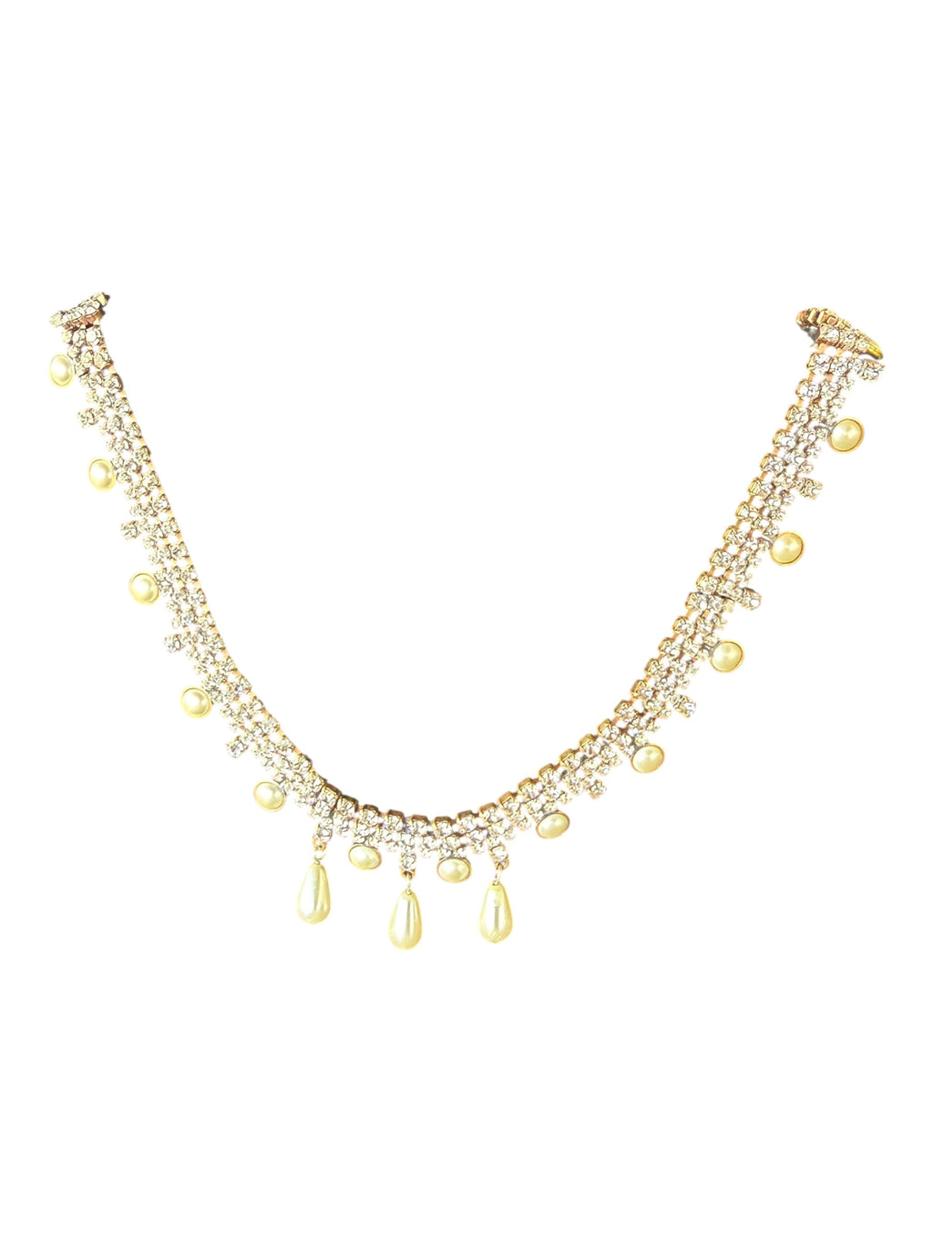 Gold Rhinestone and Pearl Necklace
