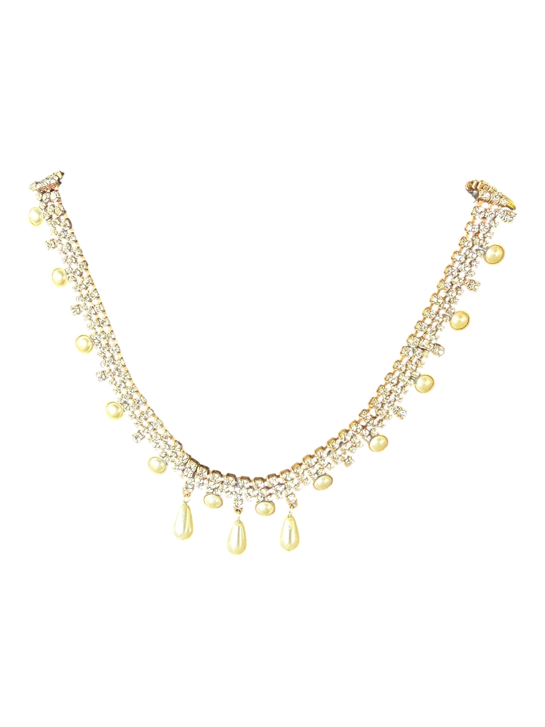 Gold Rhinestone and Pearl Necklace