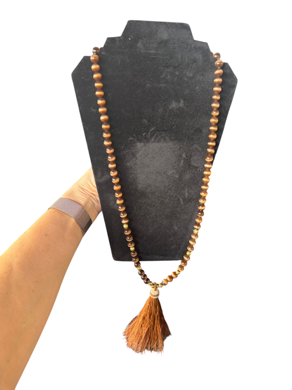 Saoryingy Orange-Brown Beaded Necklace with Tassel