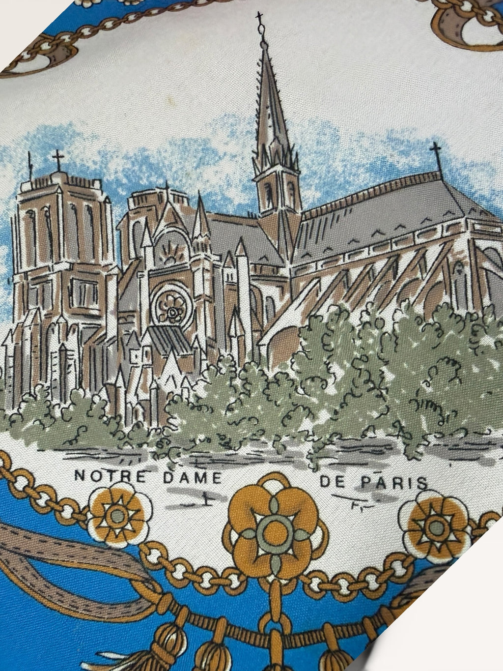 Souvenir de Paris 1930s-1940s Silk Scarf with Eiffel Tower & Notre Dame Illustrations